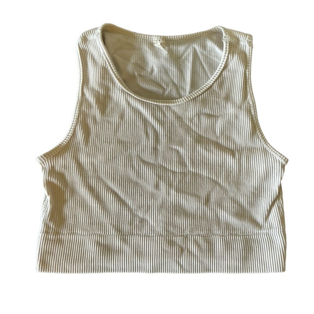 Yogalicious White Ribbed Crop Top Size Large